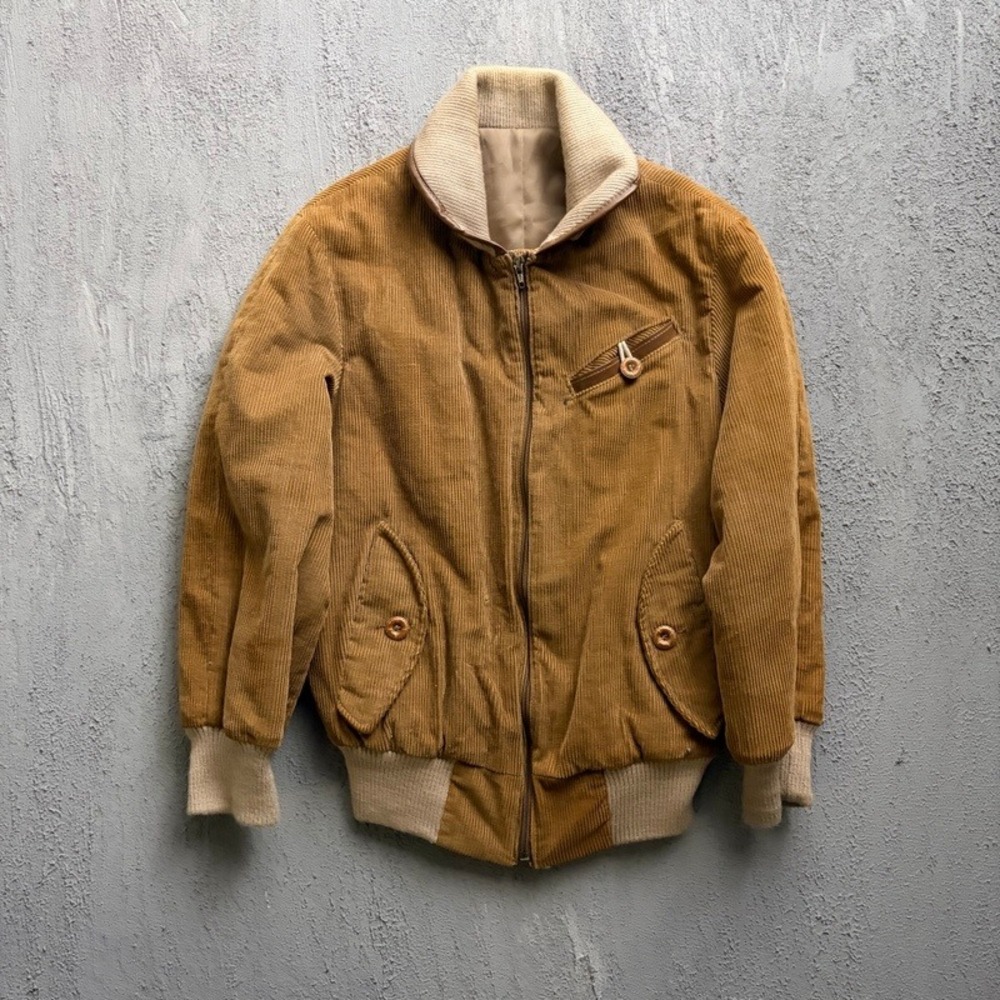 Vintage Elks Corduroy Bomber Jacket Size 34 Brown 1970s Full Zip Ribbed Trim
